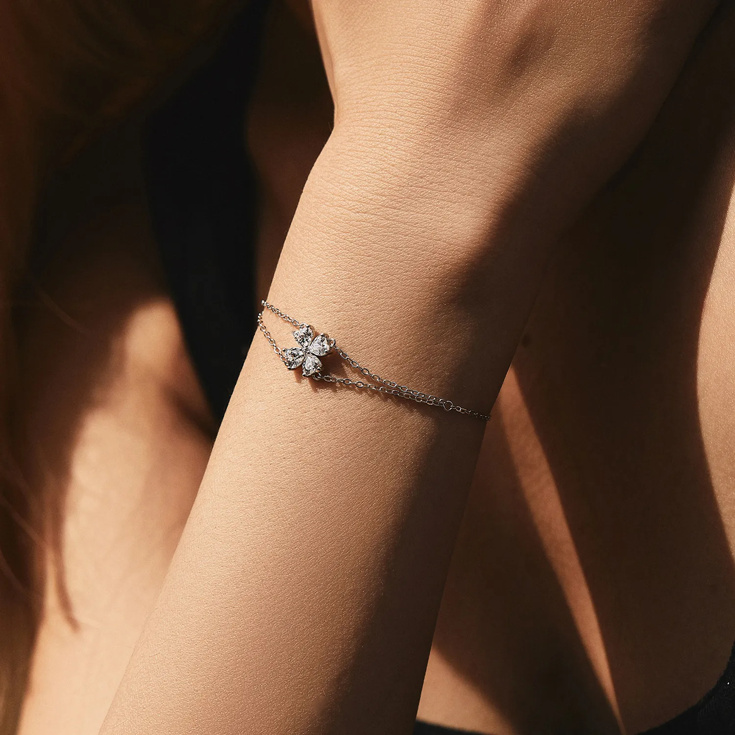 925 Sterling Silver Four-Leaf Clover Heart Bracelet 100100204 - image1