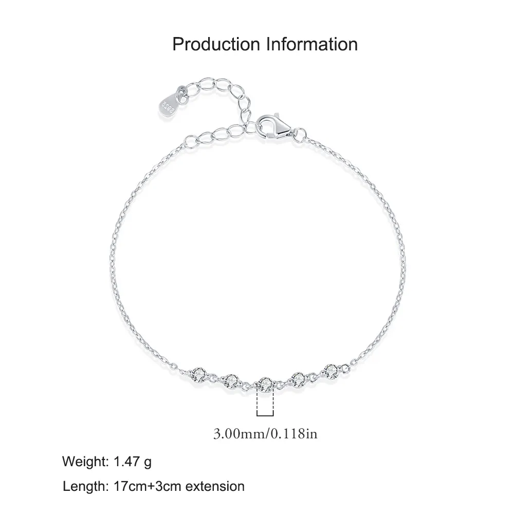 925 Sterling Silver Minimalist Zircon Bracelet 100100205 - image2