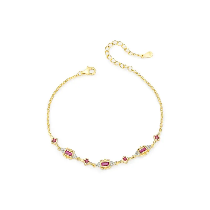 925 Sterling Silver Retro Ruby Red Zirconia Bracelet 100100207