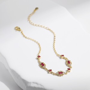 925 Sterling Silver Retro Ruby Red Zirconia Bracelet 100100207