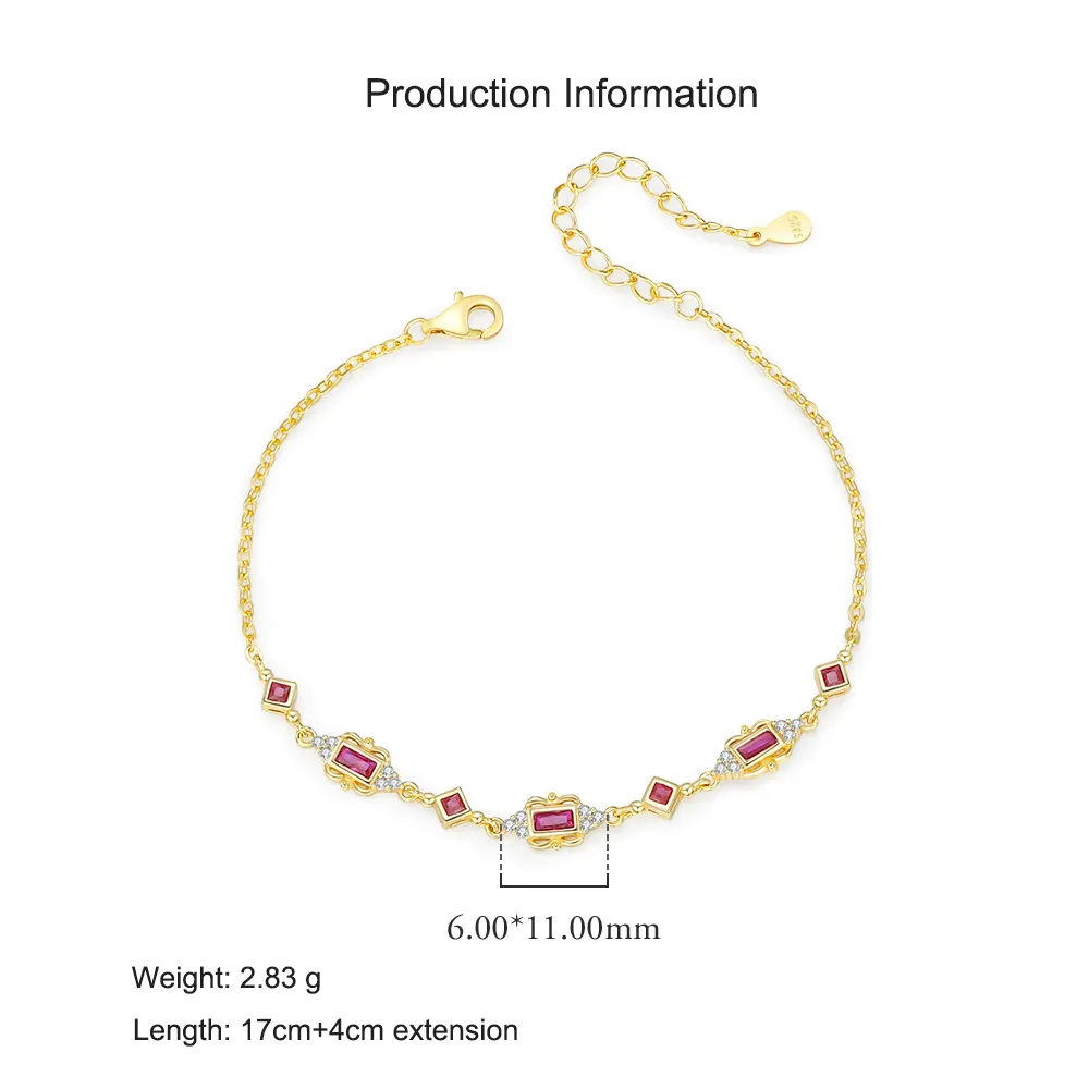 925 Sterling Silver Retro Ruby Red Zirconia Bracelet 100100207 - image2