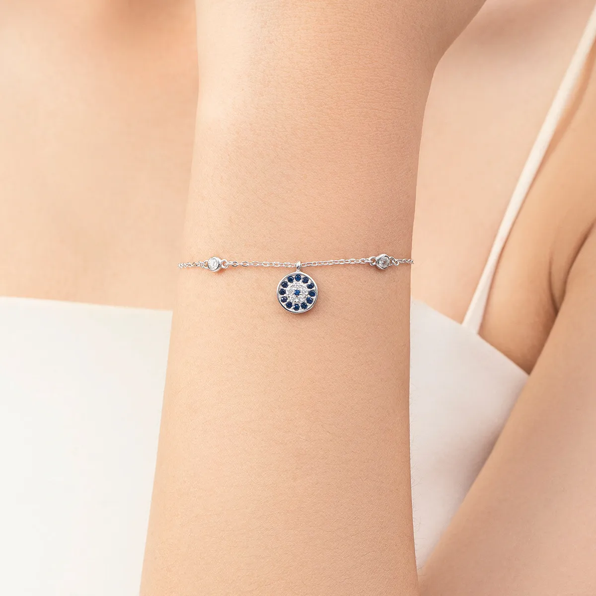 925 Sterling Silver Evil Eye Blue CZ Charm Bracelet 100100210 - image1