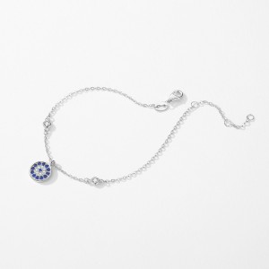 925 Sterling Silver Evil Eye Blue CZ Charm Bracelet 100100210