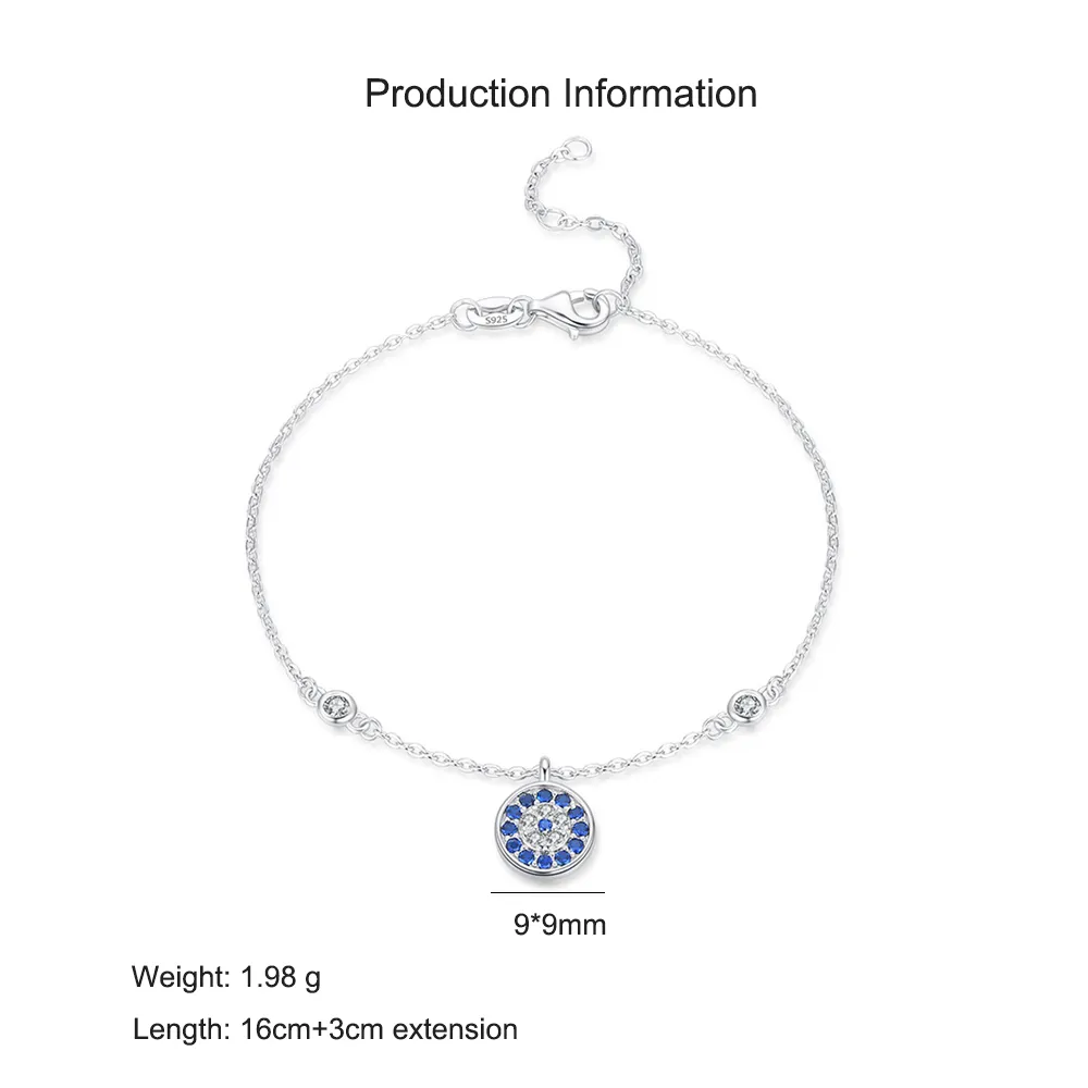 925 Sterling Silver Evil Eye Blue CZ Charm Bracelet 100100210 - image2