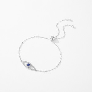 925 Sterling Silver Gold Plated Pave CZ Evil Eye Bracelet 100100211