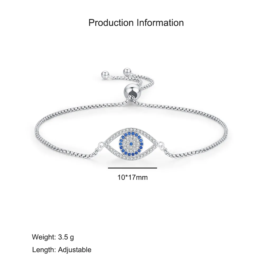 925 Sterling Silver Zirconia Evil Eye Adjustable Bracelet 100100213 - image2