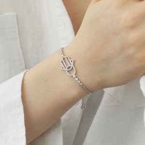 925 Sterling Silver Zircoia Hamsa Evil Eye Protection Bracelet 100100217