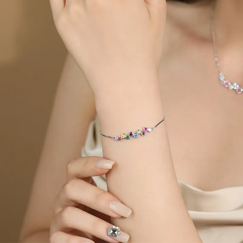 925 Sterling Silver Rainbow Zircon Adjustable Bracelets 100100220 - image1