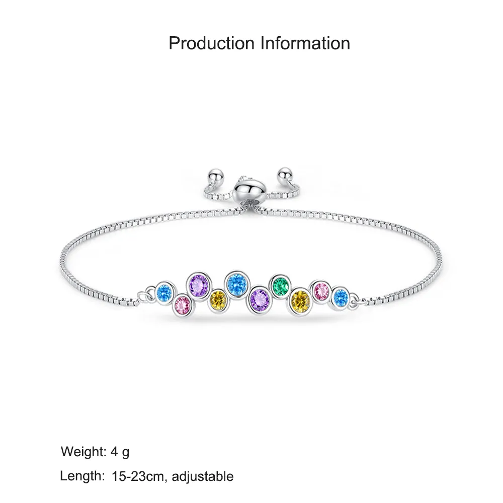 925 Sterling Silver Rainbow Zircon Adjustable Bracelets 100100220 - image2