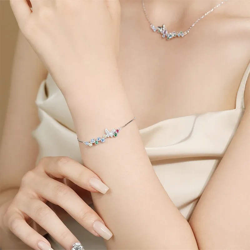 925 Sterling Silver Rainbow Butterfly CZ Bracelet 100100221 - image1