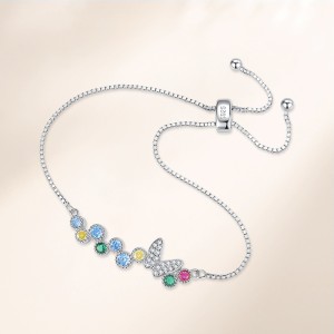 925 Sterling Silver Rainbow Butterfly CZ Bracelet 100100221