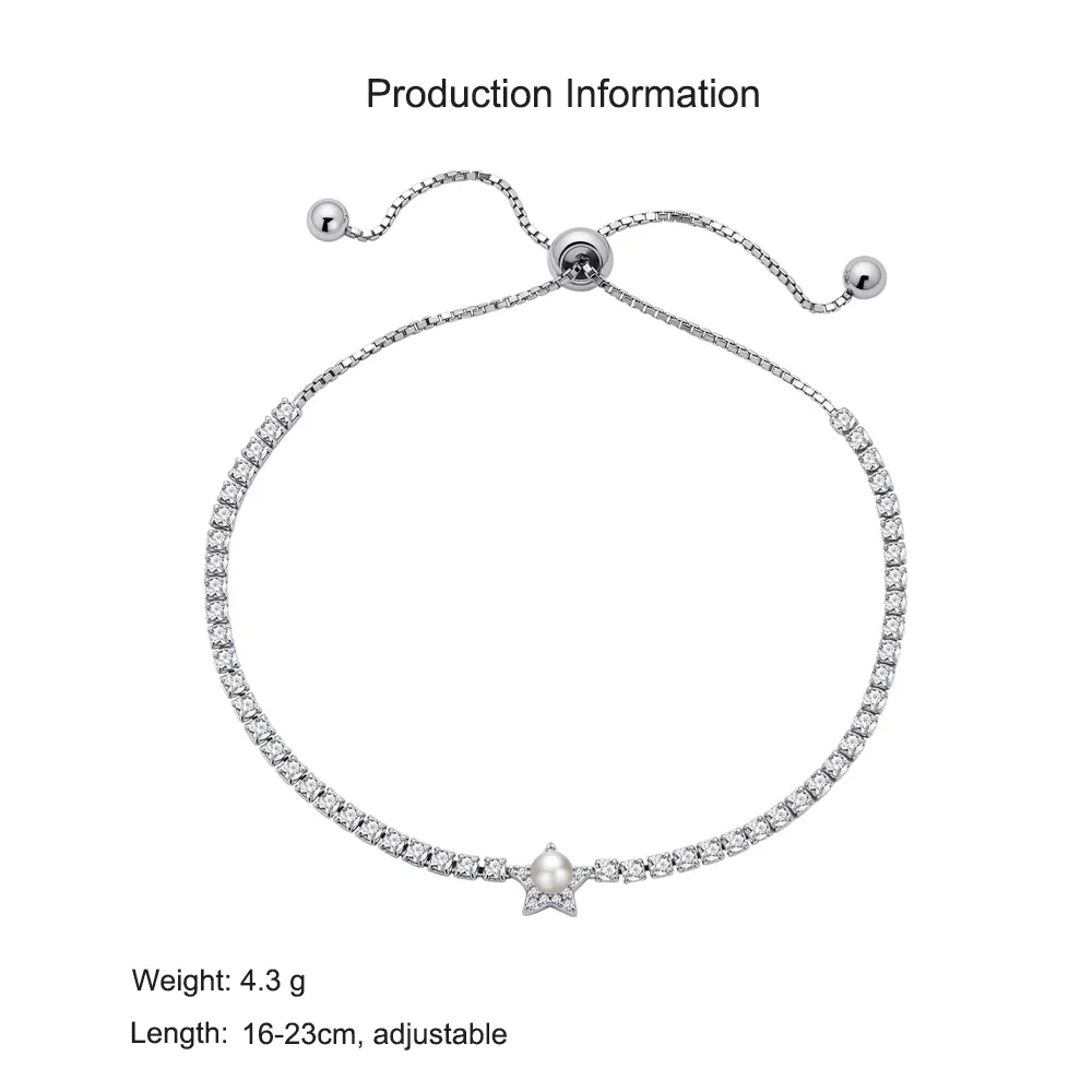 925 Sterling Silver Star Pearl Adjustable Tennis Bracelet 100100224 - image2