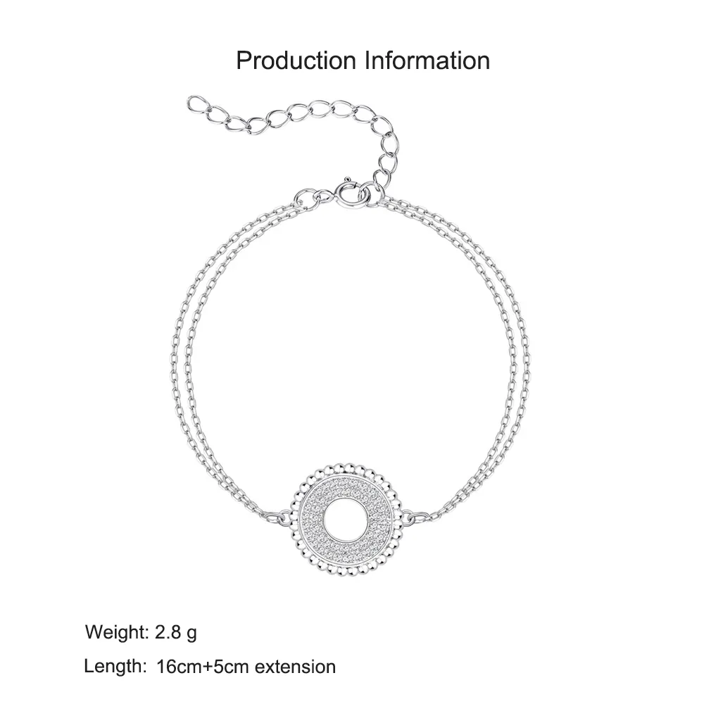 925 Sterling Silver Round Halo Adjustable Zircon Bracelets 100100226 - image2