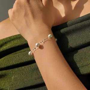 925 Sterling Silver Elegant Glass Pearl Bracelet 100100229