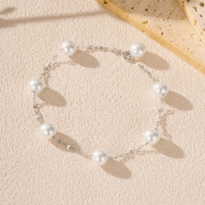 925 Sterling Silver Elegant Glass Pearl Bracelet 100100229