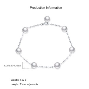 925 Sterling Silver Elegant Glass Pearl Bracelet 100100229