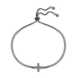 925 Sterling Silver Zircon Cross Adjustable Bracelet 100100230