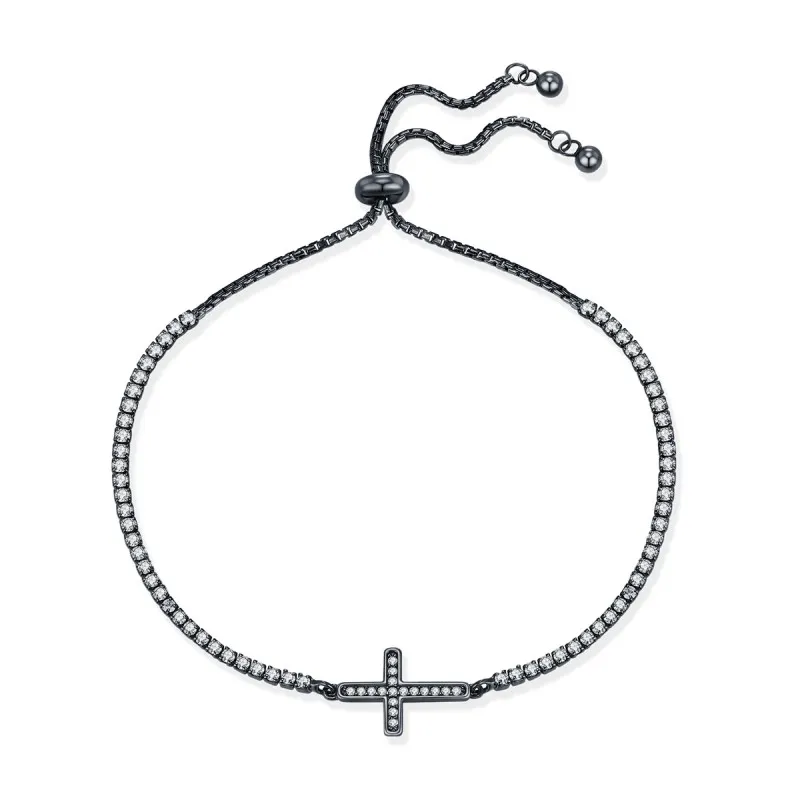 925 Sterling Silver Zircon Cross Adjustable Bracelet 100100230