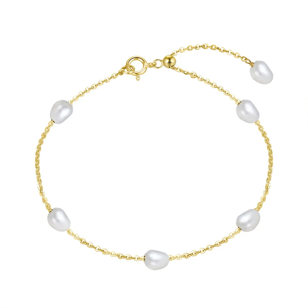 925 Sterling Silver Freshwater Pearl Chain Bracelet 100100233