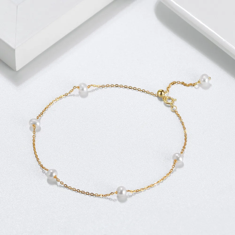 925 Sterling Silver Freshwater Pearl Chain Bracelet 100100233 - image2