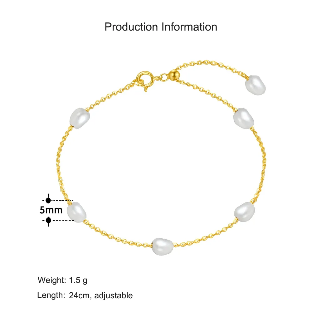 925 Sterling Silver Freshwater Pearl Chain Bracelet 100100233 - image1