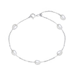 925 Sterling Silver Freshwater Pearl Chain Bracelet 100100233