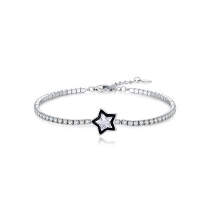 925 Sterling Silver Black Enamel Star CZ Slider Tennis Bracelet 100100234 925 Sterling Silver Black Enamel Star CZ Slider Tennis Bracelet 100100234