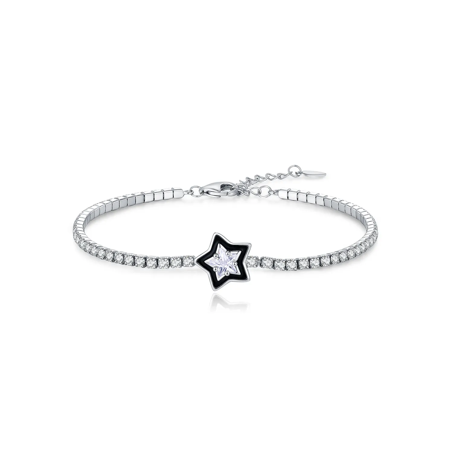 925 Sterling Silver Black Enamel Star CZ Slider Tennis Bracelet 100100234 925 Sterling Silver Black Enamel Star CZ Slider Tennis Bracelet 100100234