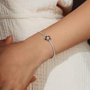 925 Sterling Silver Black Enamel Star CZ Slider Tennis Bracelet 100100234 925 Sterling Silver Black Enamel Star CZ Slider Tennis Bracelet 100100234