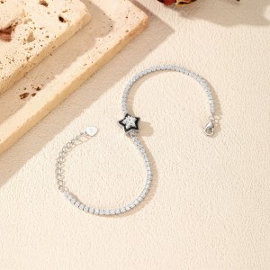 925 Sterling Silver Black Enamel Star CZ Slider Tennis Bracelet 100100234 925 Sterling Silver Black Enamel Star CZ Slider Tennis Bracelet 100100234