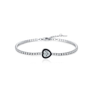 925 Sterling Silver Black Enamel Heart CZ Slider Tennis Bracelet 100100235 925 Sterling Silver Black Enamel Heart CZ Slider Tennis Bracelet 100100235