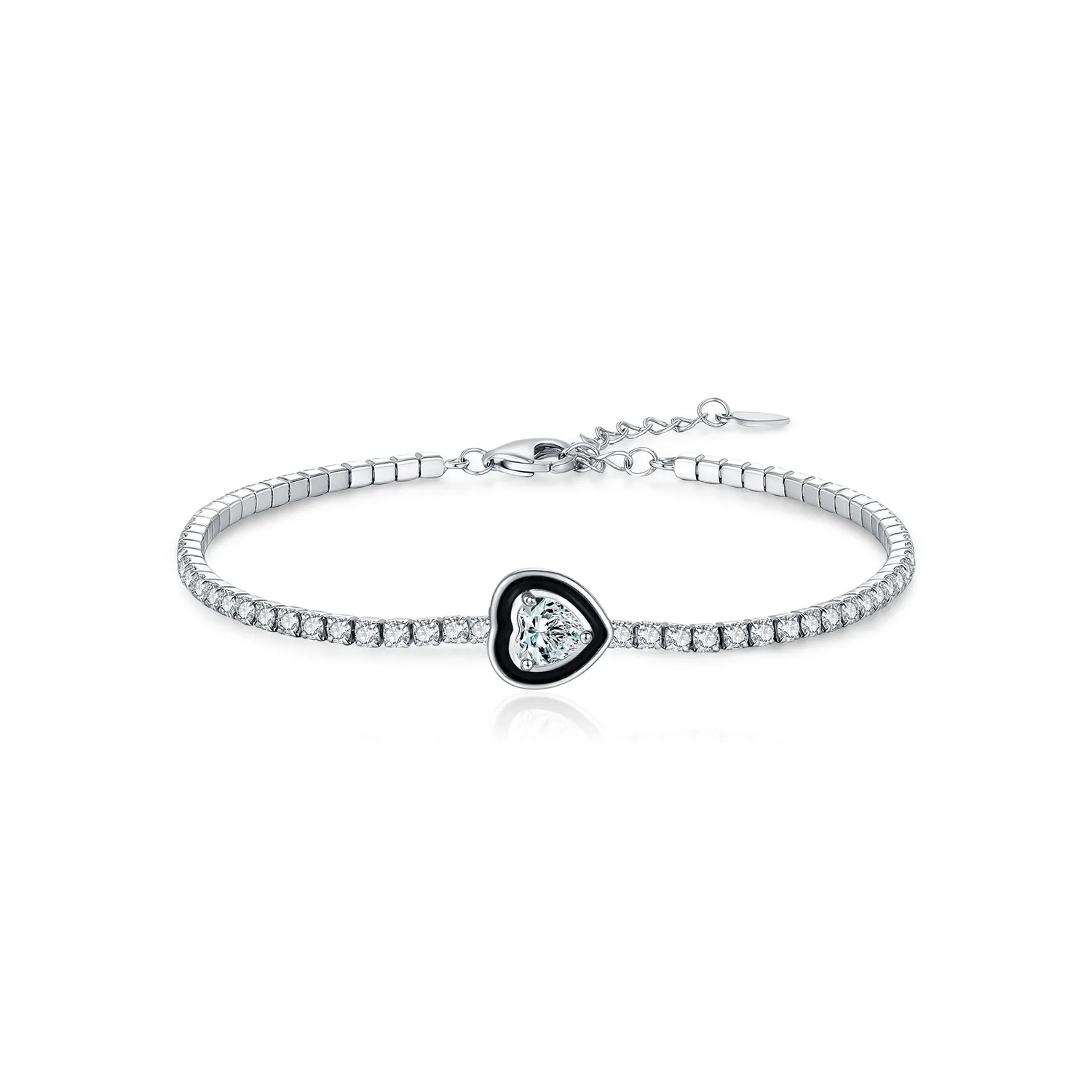 925 Sterling Silver Black Enamel Heart CZ Slider Tennis Bracelet 100100235 925 Sterling Silver Black Enamel Heart CZ Slider Tennis Bracelet 100100235