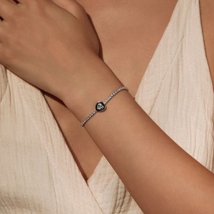 925 Sterling Silver Black Enamel Heart CZ Slider Tennis Bracelet 100100235 925 Sterling Silver Black Enamel Heart CZ Slider Tennis Bracelet 100100235