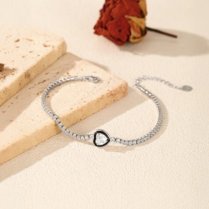 925 Sterling Silver Black Enamel Heart CZ Slider Tennis Bracelet 100100235 925 Sterling Silver Black Enamel Heart CZ Slider Tennis Bracelet 100100235