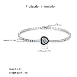925 Sterling Silver Black Enamel Heart CZ Slider Tennis Bracelet 100100235 925 Sterling Silver Black Enamel Heart CZ Slider Tennis Bracelet 100100235