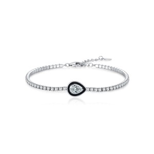 925 Sterling Silver Black Enamel Pear Shape CZ Slider Tennis Bracelet 100100236 925 Sterling Silver Black Enamel Pear Shape CZ Slider Tennis Bracelet 100100236