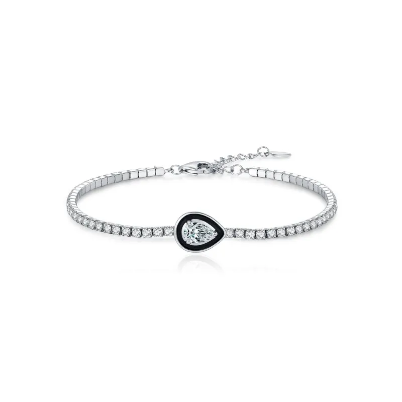 925 Sterling Silver Black Enamel Pear Shape CZ Slider Tennis Bracelet 100100236 925 Sterling Silver Black Enamel Pear Shape CZ Slider Tennis Bracelet 100100236