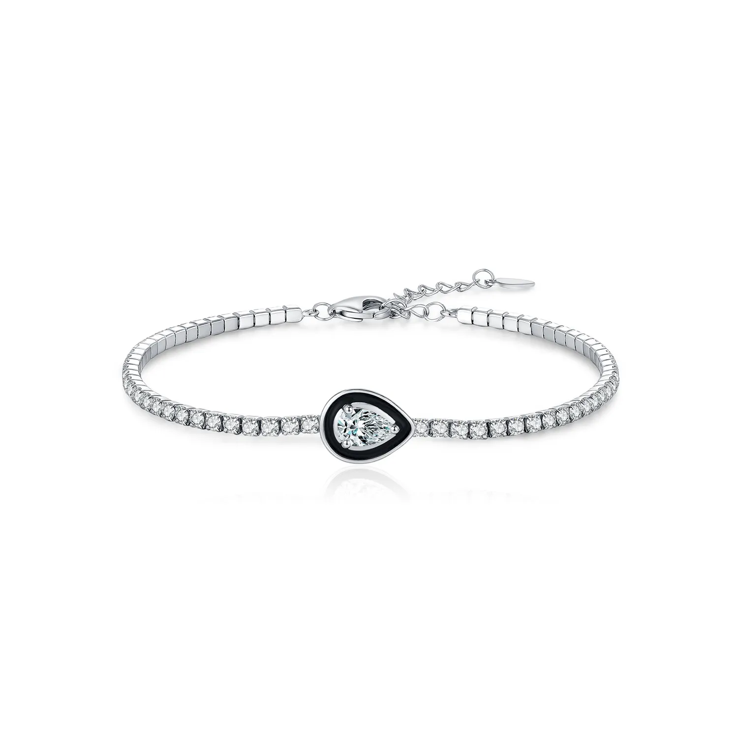 925 Sterling Silver Black Enamel Pear Shape CZ Slider Tennis Bracelet 100100236 925 Sterling Silver Black Enamel Pear Shape CZ Slider Tennis Bracelet 100100236