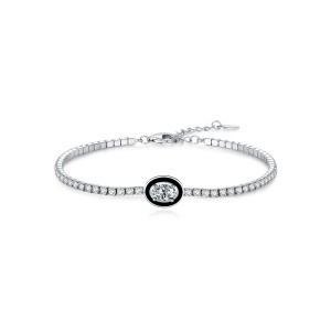 925 Sterling Silver Black Enamel Oval CZ Slider Tennis Bracelet 100100237 925 Sterling Silver Black Enamel Oval CZ Slider Tennis Bracelet 100100237