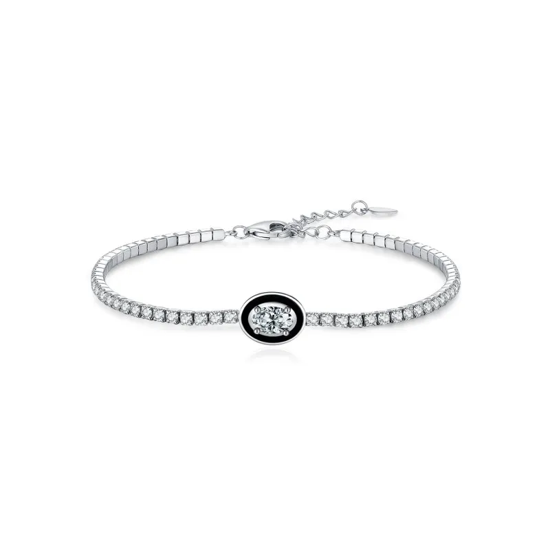 925 Sterling Silver Black Enamel Oval CZ Slider Tennis Bracelet 100100237 925 Sterling Silver Black Enamel Oval CZ Slider Tennis Bracelet 100100237