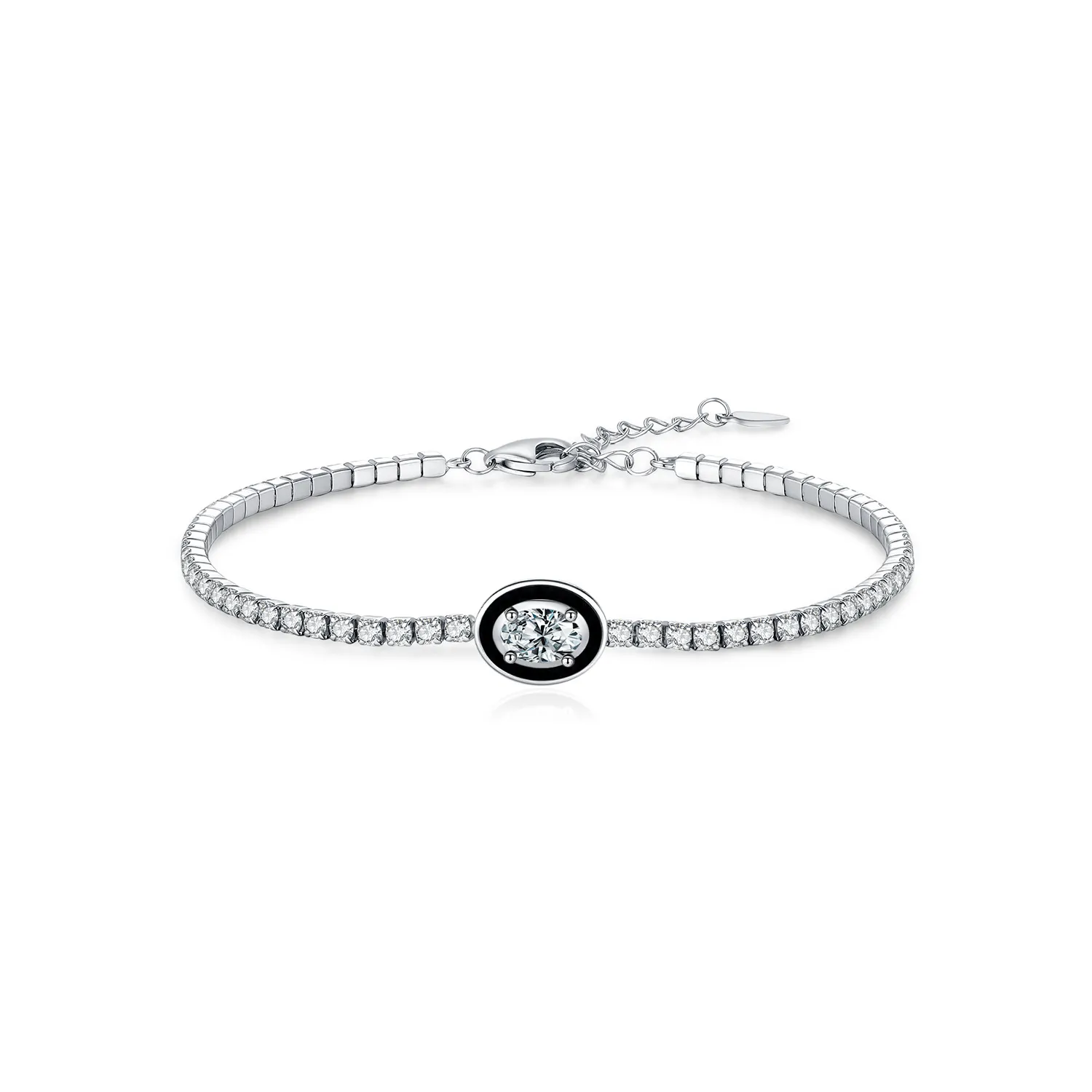 925 Sterling Silver Black Enamel Oval CZ Slider Tennis Bracelet 100100237 925 Sterling Silver Black Enamel Oval CZ Slider Tennis Bracelet 100100237