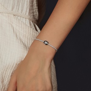 925 Sterling Silver Black Enamel Oval CZ Slider Tennis Bracelet 100100237 925 Sterling Silver Black Enamel Oval CZ Slider Tennis Bracelet 100100237