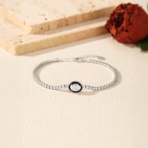 925 Sterling Silver Black Enamel Oval CZ Slider Tennis Bracelet 100100237 925 Sterling Silver Black Enamel Oval CZ Slider Tennis Bracelet 100100237