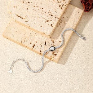 925 Sterling Silver Black Enamel Oval CZ Slider Tennis Bracelet 100100237 925 Sterling Silver Black Enamel Oval CZ Slider Tennis Bracelet 100100237