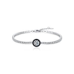 925 Sterling Silver Black Enamel Round CZ Slider Tennis Bracelet 100100238 925 Sterling Silver Black Enamel Round CZ Slider Tennis Bracelet 100100238