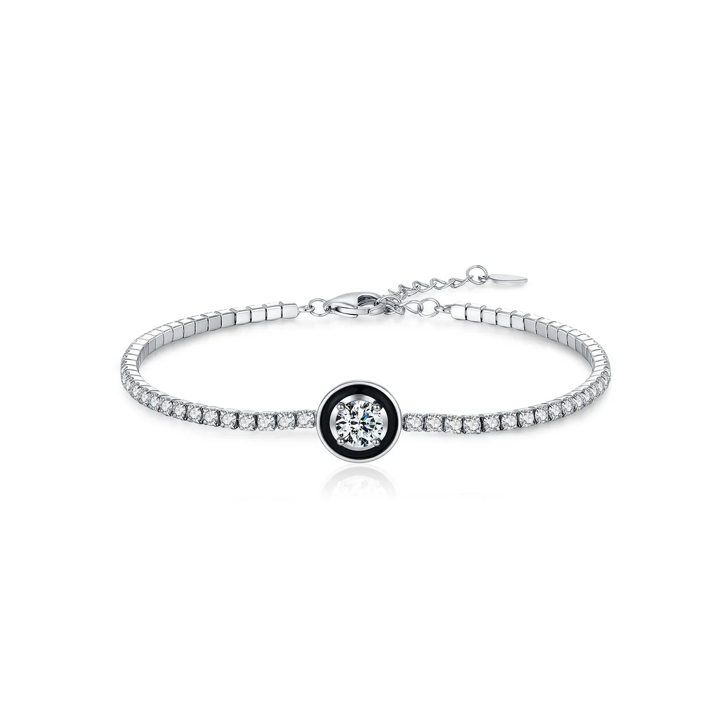 925 Sterling Silver Black Enamel Round CZ Slider Tennis Bracelet 100100238 925 Sterling Silver Black Enamel Round CZ Slider Tennis Bracelet 100100238