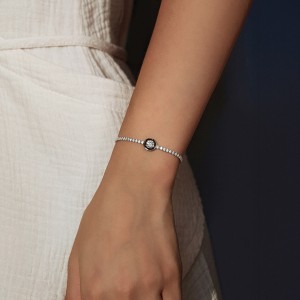925 Sterling Silver Black Enamel Round CZ Slider Tennis Bracelet 100100238 925 Sterling Silver Black Enamel Round CZ Slider Tennis Bracelet 100100238