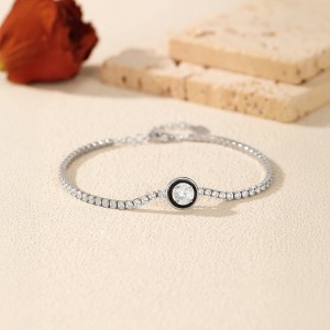 925 Sterling Silver Black Enamel Round CZ Slider Tennis Bracelet 100100238 925 Sterling Silver Black Enamel Round CZ Slider Tennis Bracelet 100100238