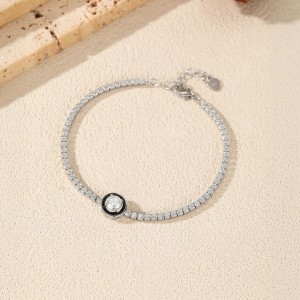 925 Sterling Silver Black Enamel Round CZ Slider Tennis Bracelet 100100238 925 Sterling Silver Black Enamel Round CZ Slider Tennis Bracelet 100100238