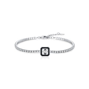 925 Sterling Silver Black Enamel Square CZ Slider Tennis Bracelet 100100239 925 Sterling Silver Black Enamel Square CZ Slider Tennis Bracelet 100100239